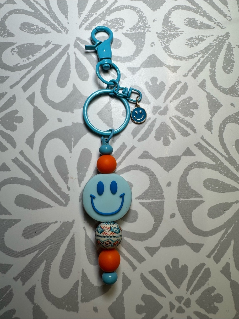 Blue Smiley Bead Keychain Card Holder